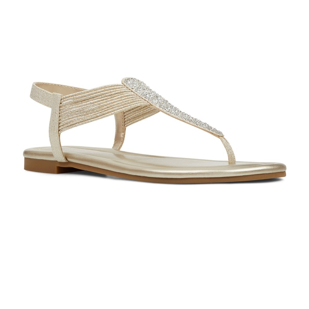 Bandolino women’s Kayte embellished T’strap Flat sandal 91/2 Gold